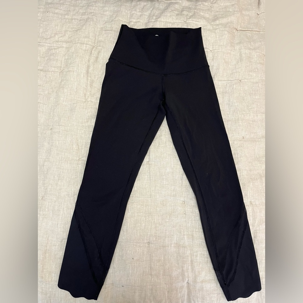 Lululemon High-Waisted Black Leggings – Mesh Detail, Scalloped Hem Size 4
